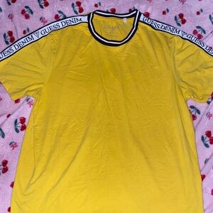 Guess Yellow Short Sleeve Tee with Logo Trim